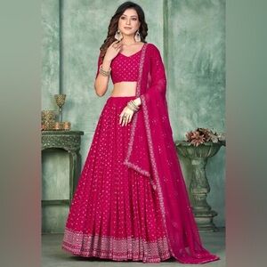 Embroidered Georgette Lehenga in Pink
